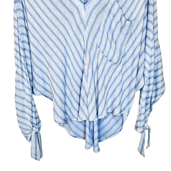 Free People Morning Solid Blue White Striped Long Sleeve Top Large Dolman Sleeve - Picture 5 of 16